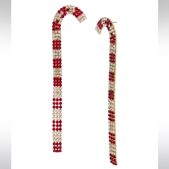 New Betsey Johnson BETSEYS HOLIDAY CANDY CANE LINEAR EARRINGS RED - Picture 1 of 11